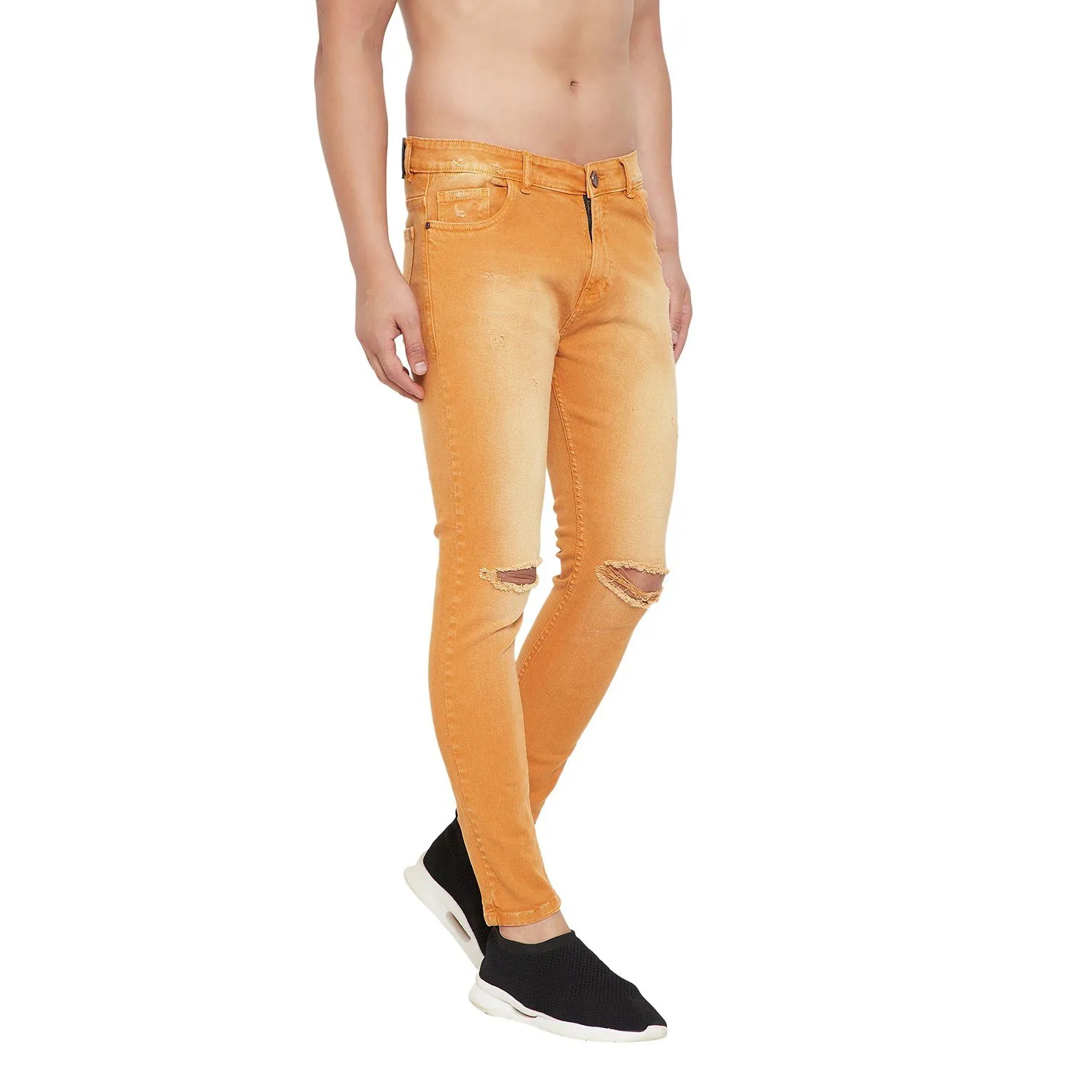 Mustard Knee Ripped Slim Fit Denim