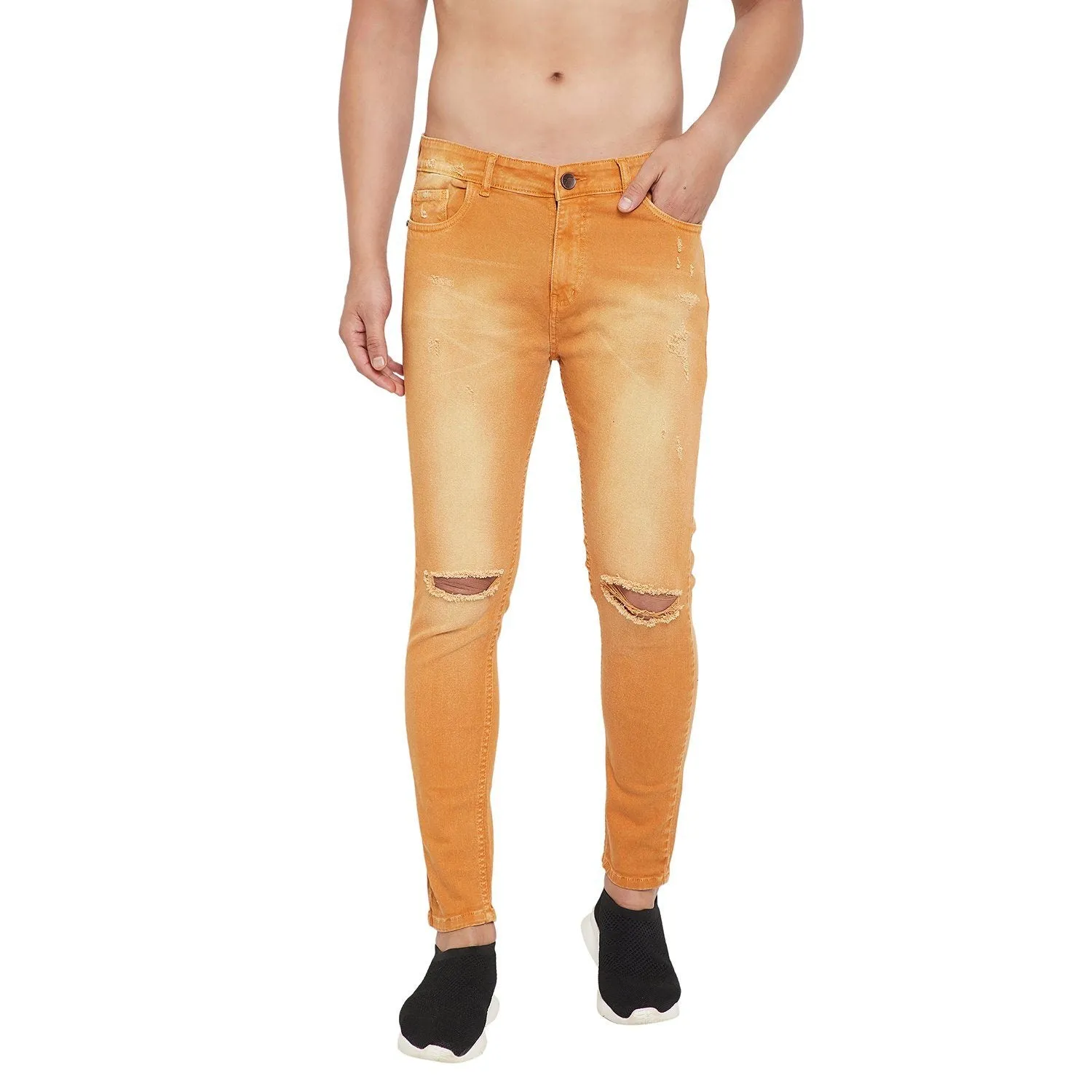 Mustard Knee Ripped Slim Fit Denim