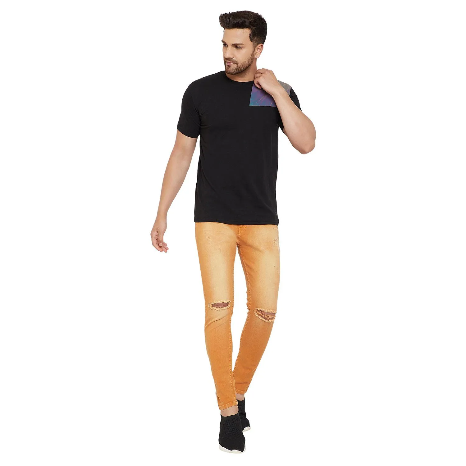 Mustard Knee Ripped Slim Fit Denim