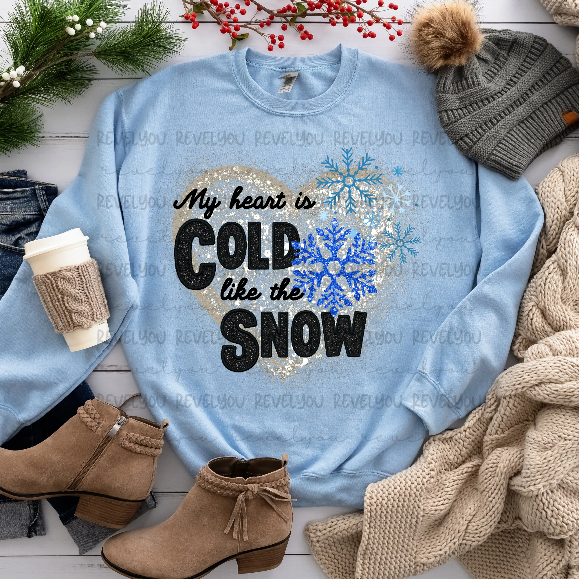 My Heart Is Cold Like The Snow Faux Embroidery Glitter Look - PNG