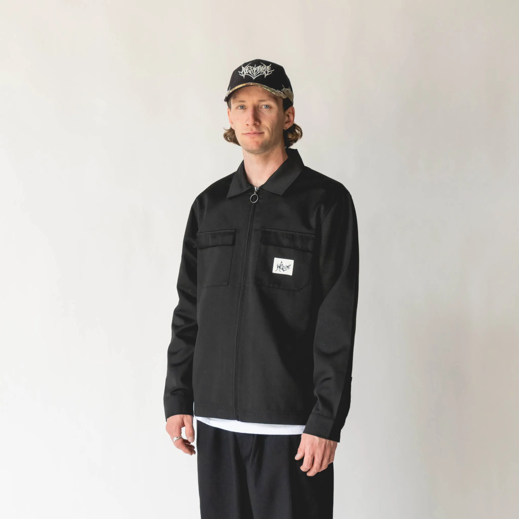 Nephilim Zip-Up Twill LS Work Shirt - Black