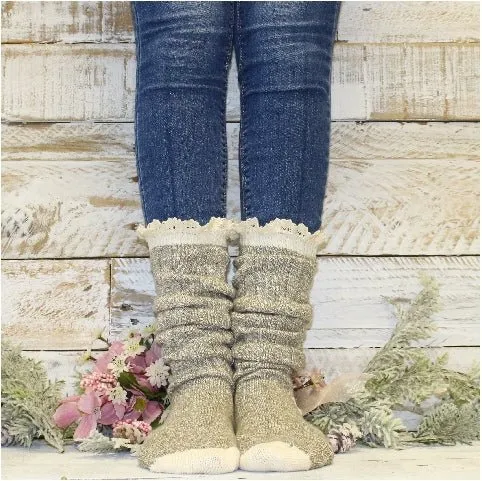 ORGANIC  lace boot socks TALL - taupe