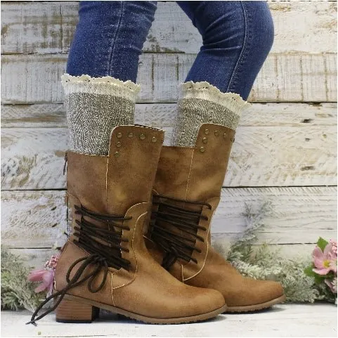 ORGANIC  lace boot socks TALL - taupe