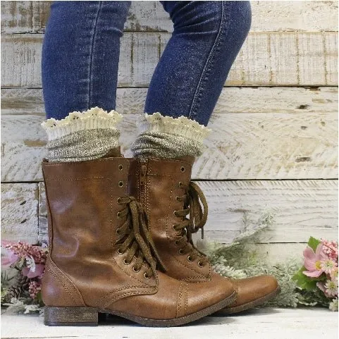 ORGANIC  lace boot socks TALL - taupe