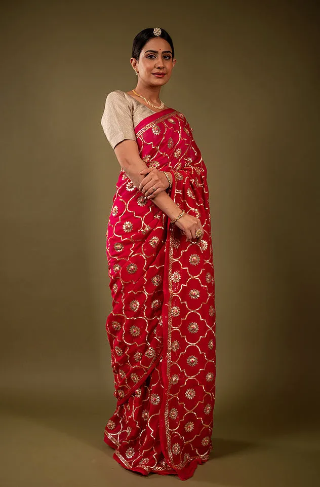 Pure Chiffon Gotapatti Work Saree