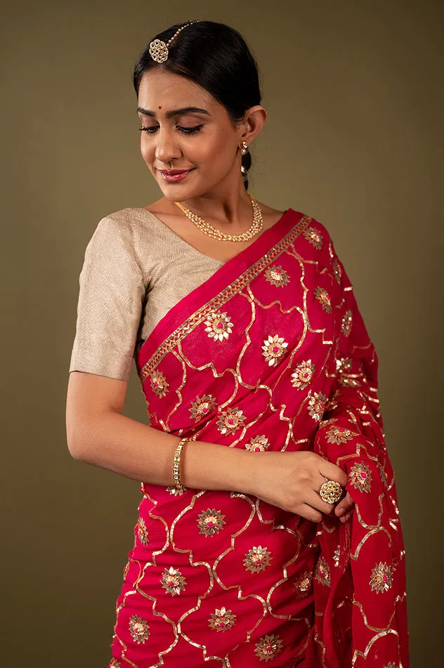 Pure Chiffon Gotapatti Work Saree