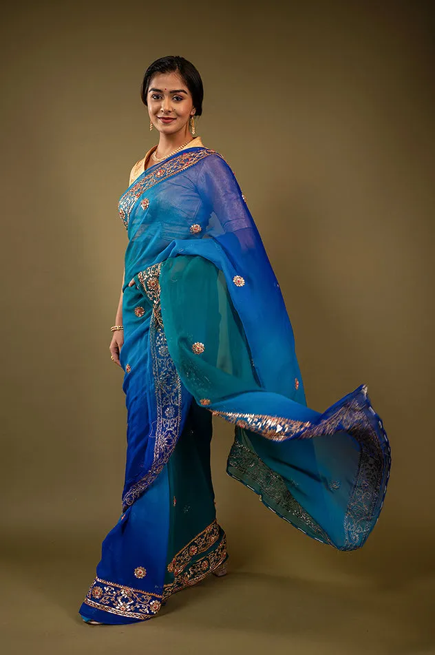 Pure Chiffon Gotapatti Work Saree