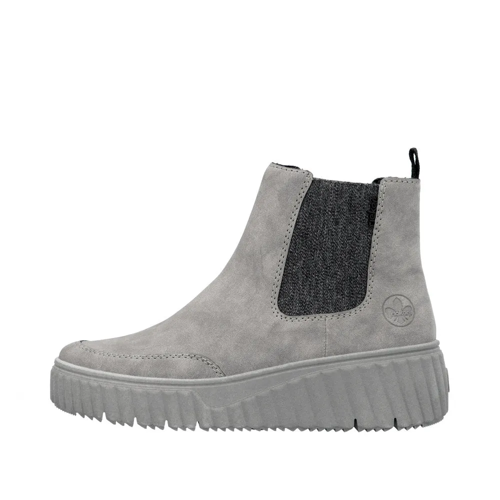 Rieker Chunky Chelsea Boot Pull On Boots Grey Suede N2553-40