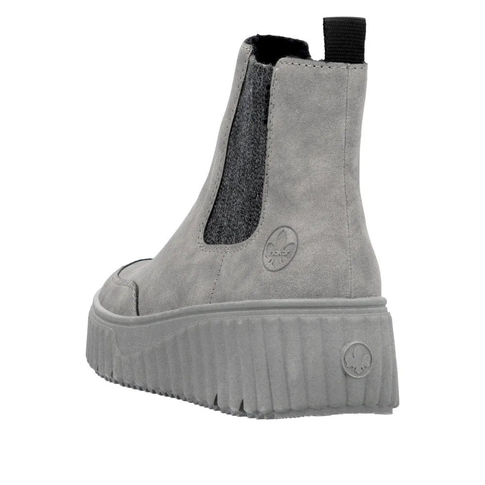 Rieker Chunky Chelsea Boot Pull On Boots Grey Suede N2553-40