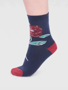 Rossa Organic Cotton Floral Sock - Slate Blue