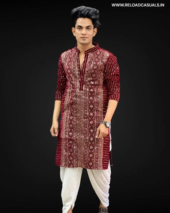 Round Work & Line Designer Kurta & Pyjama - Combo