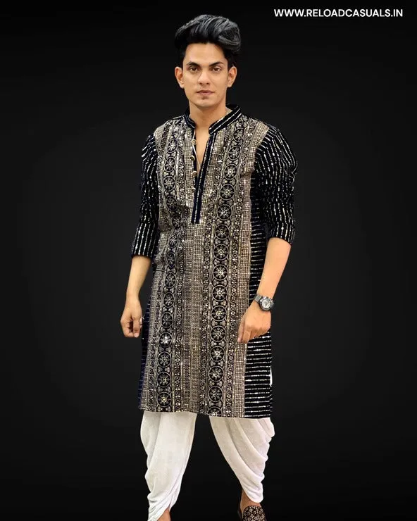 Round Work & Line Designer Kurta & Pyjama - Combo