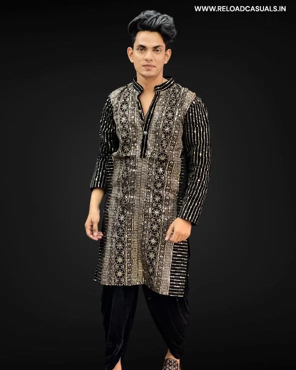 Round Work & Line Designer Kurta & Pyjama - Combo