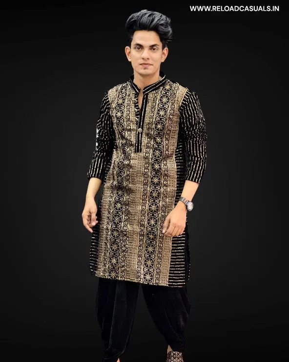 Round Work & Line Designer Kurta & Pyjama - Combo