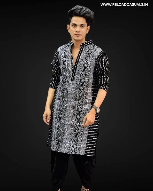 Round Work & Line Designer Kurta & Pyjama - Combo