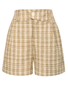 Seckill Offer⌛Vintage Tweed Shorts Elastic Waist Mid-Thigh Length Shorts