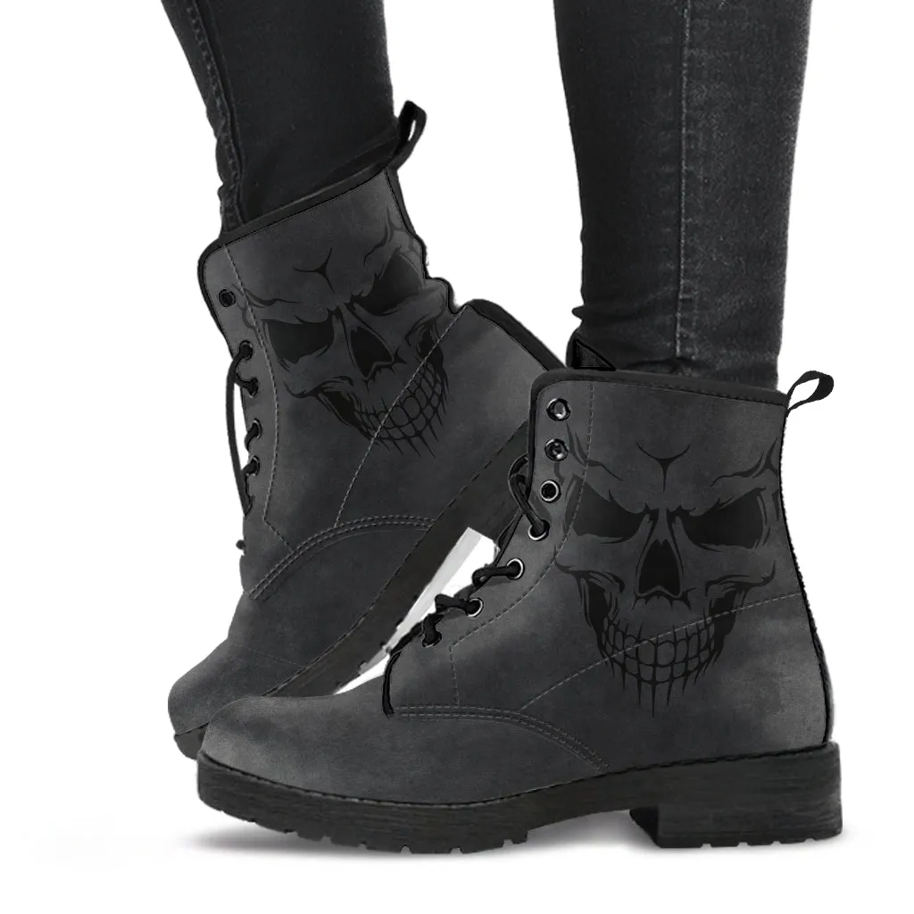 Skull Face Vegan Leather Boots