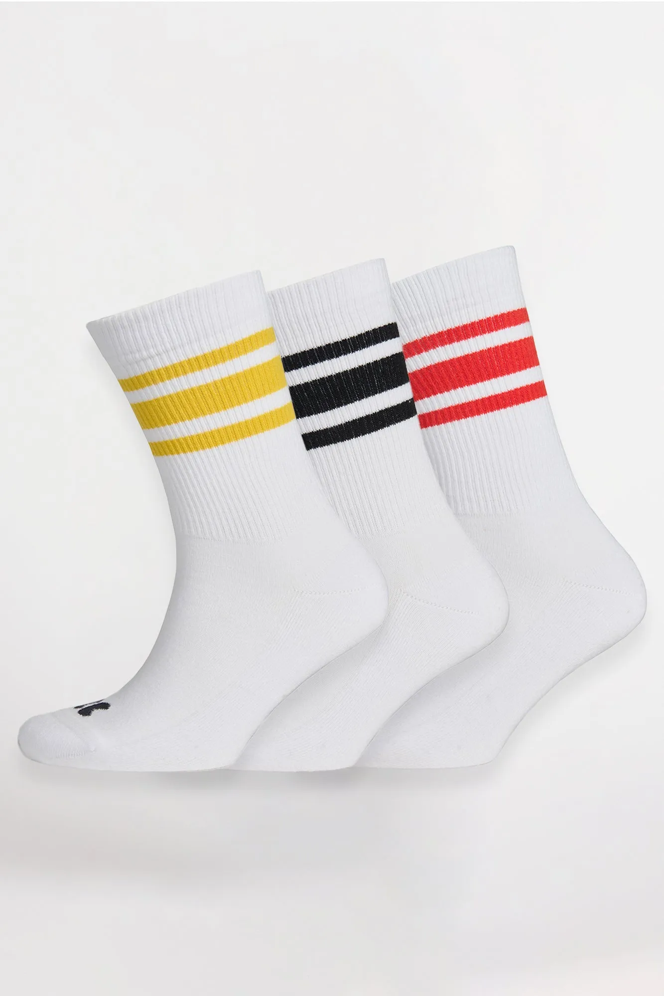 Sports Cotton Sock Calf 3 Pack - White/Mixed Stripe