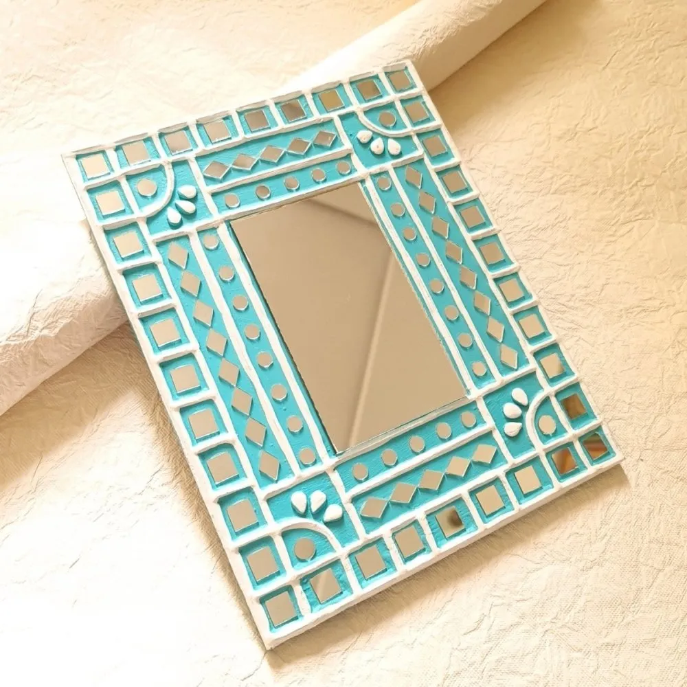 Turquoise Handcrafted Mud & Mirror Work Wall Mirror