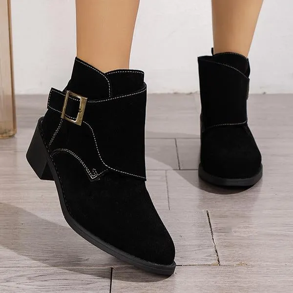 Women's Casual Buckle Suede Block Heel Ankle Boots 80880558S