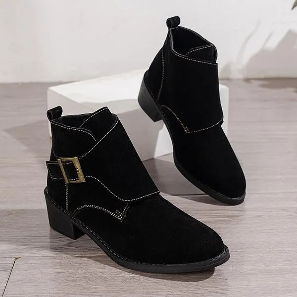 Women's Casual Buckle Suede Block Heel Ankle Boots 80880558S