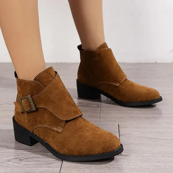 Women's Casual Buckle Suede Block Heel Ankle Boots 80880558S