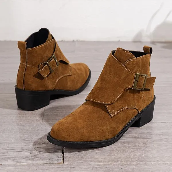 Women's Casual Buckle Suede Block Heel Ankle Boots 80880558S