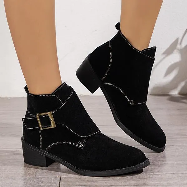 Women's Casual Buckle Suede Block Heel Ankle Boots 80880558S